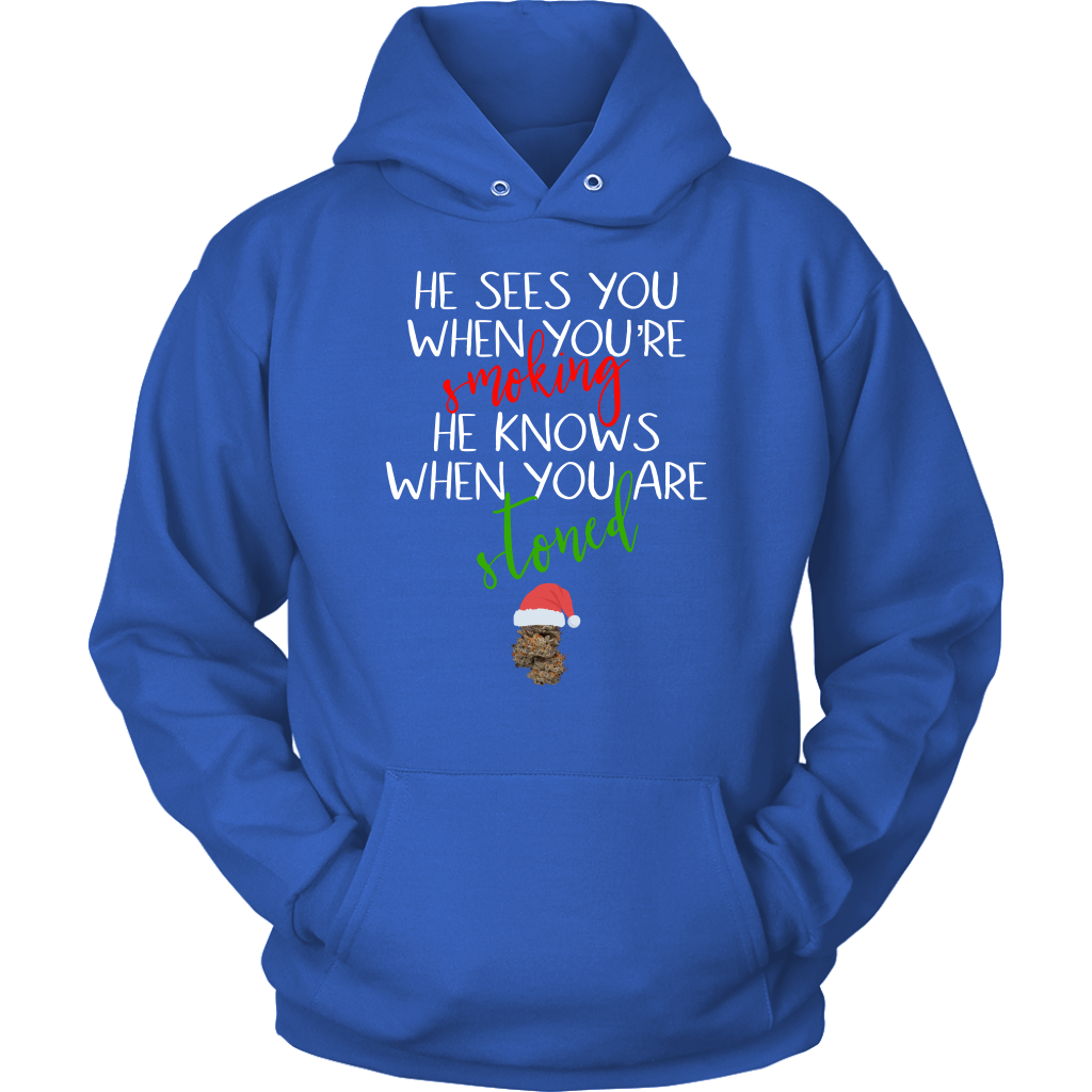 Stoner Christmas Apparel: He Sees You When You’re Smoking Men’s T-shirt - Gracious Concepts