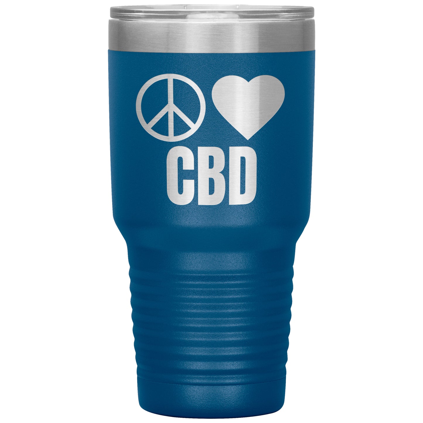 CBD THEMED TRAVEL MUG, PEACE LOVE & CBD