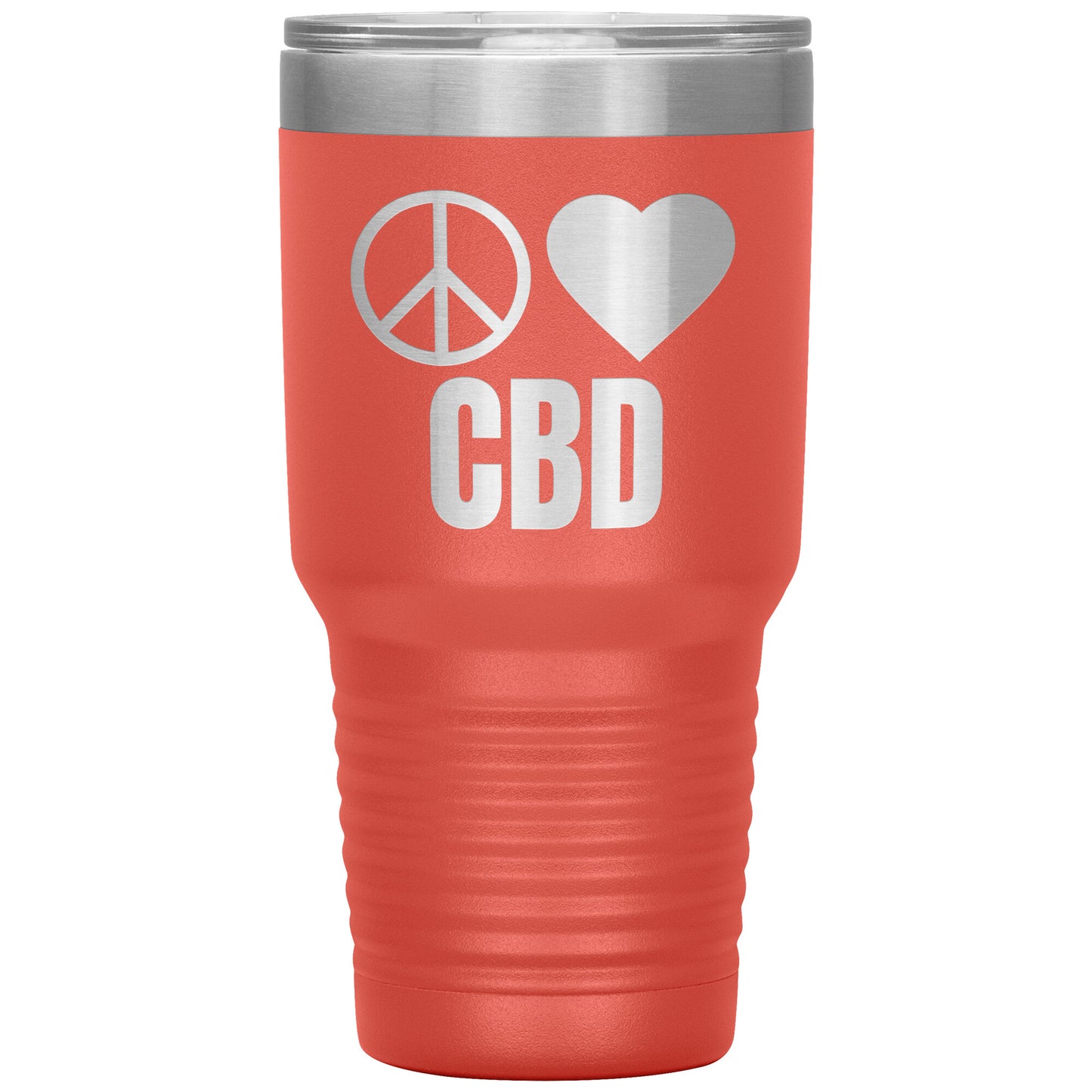 CBD THEMED TRAVEL MUG, PEACE LOVE & CBD
