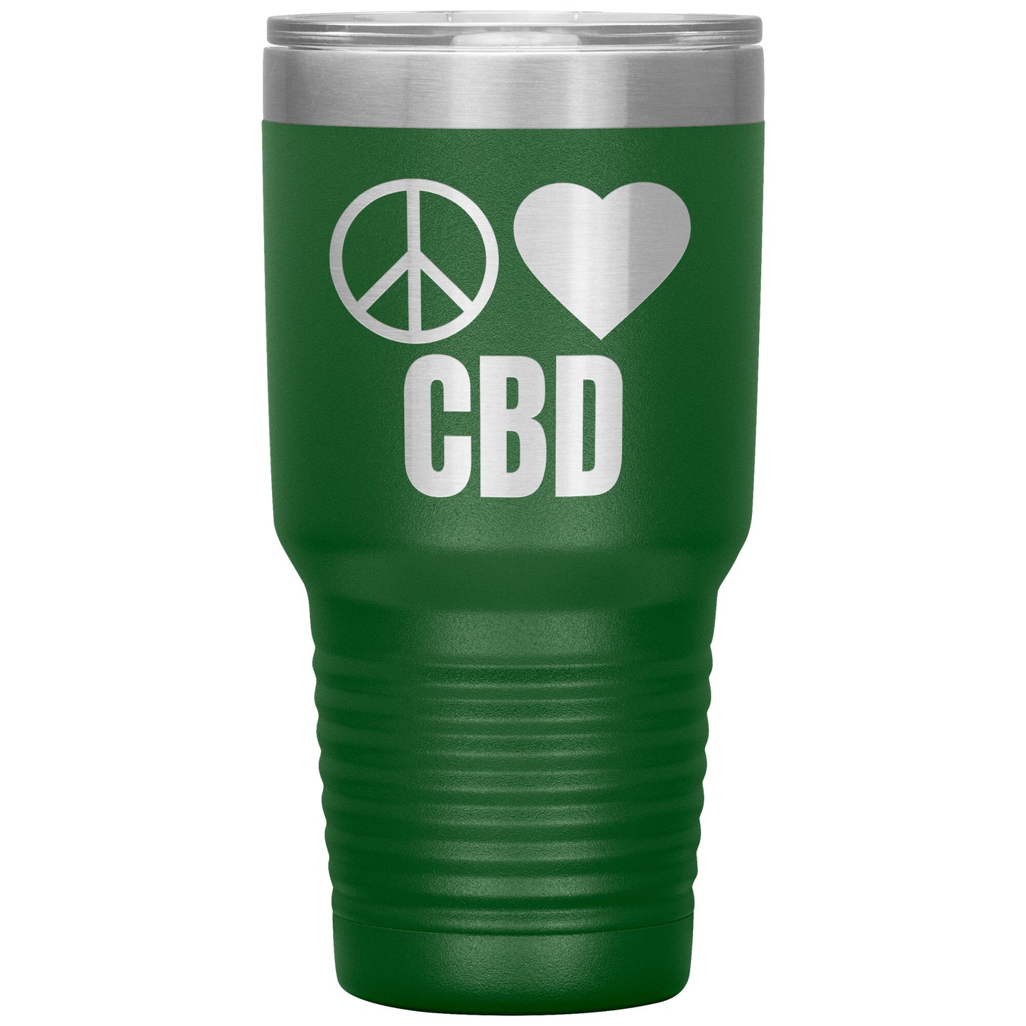 CBD THEMED TRAVEL MUG, PEACE LOVE & CBD