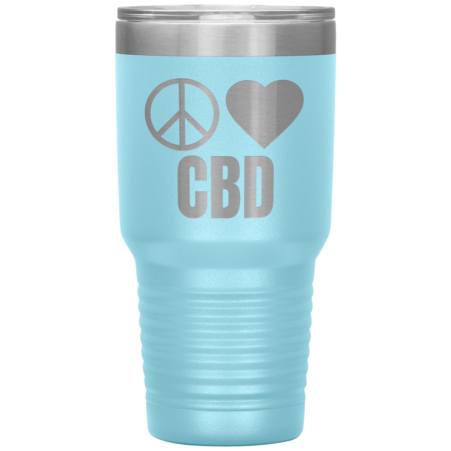 CBD THEMED TRAVEL MUG, PEACE LOVE & CBD