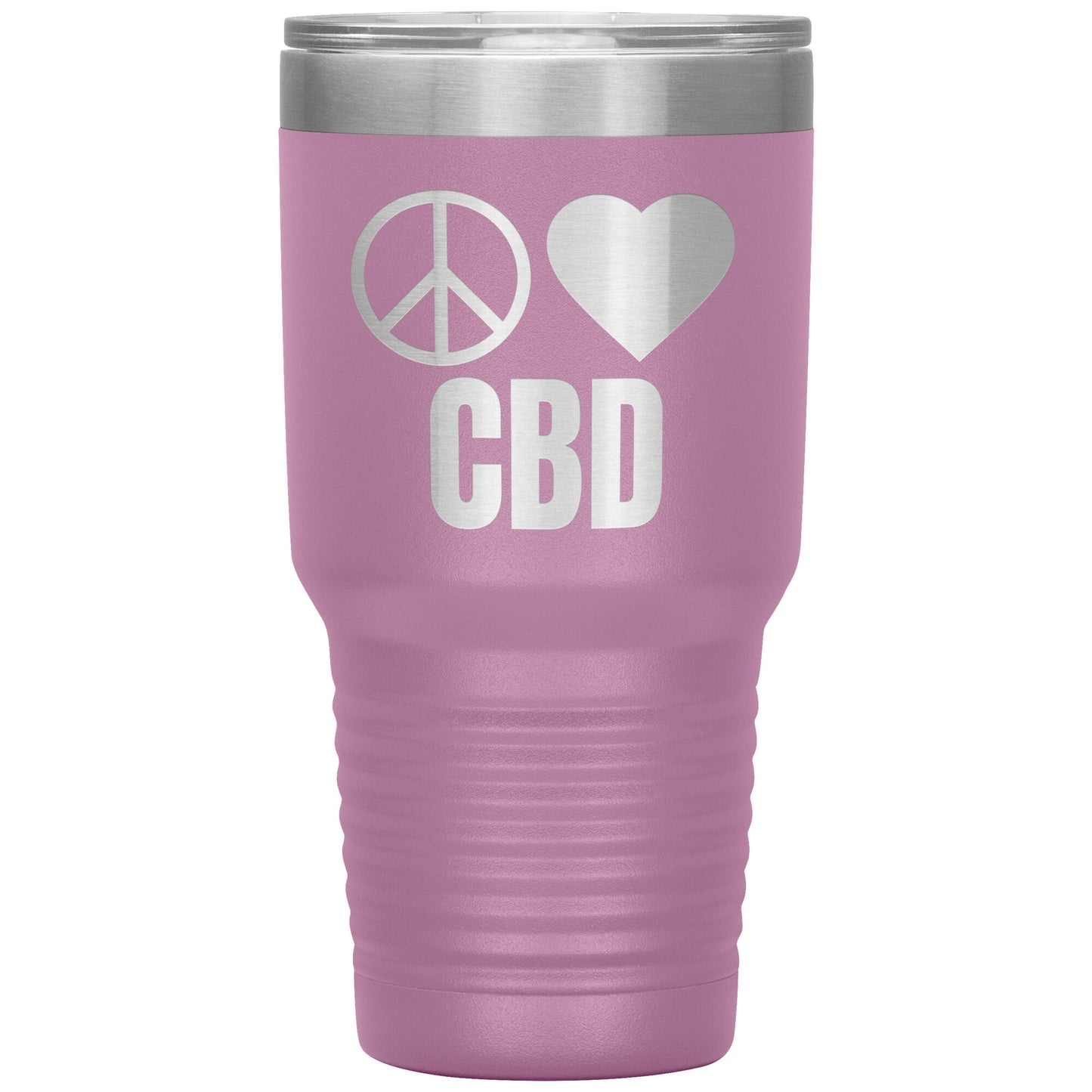 CBD THEMED TRAVEL MUG, PEACE LOVE & CBD
