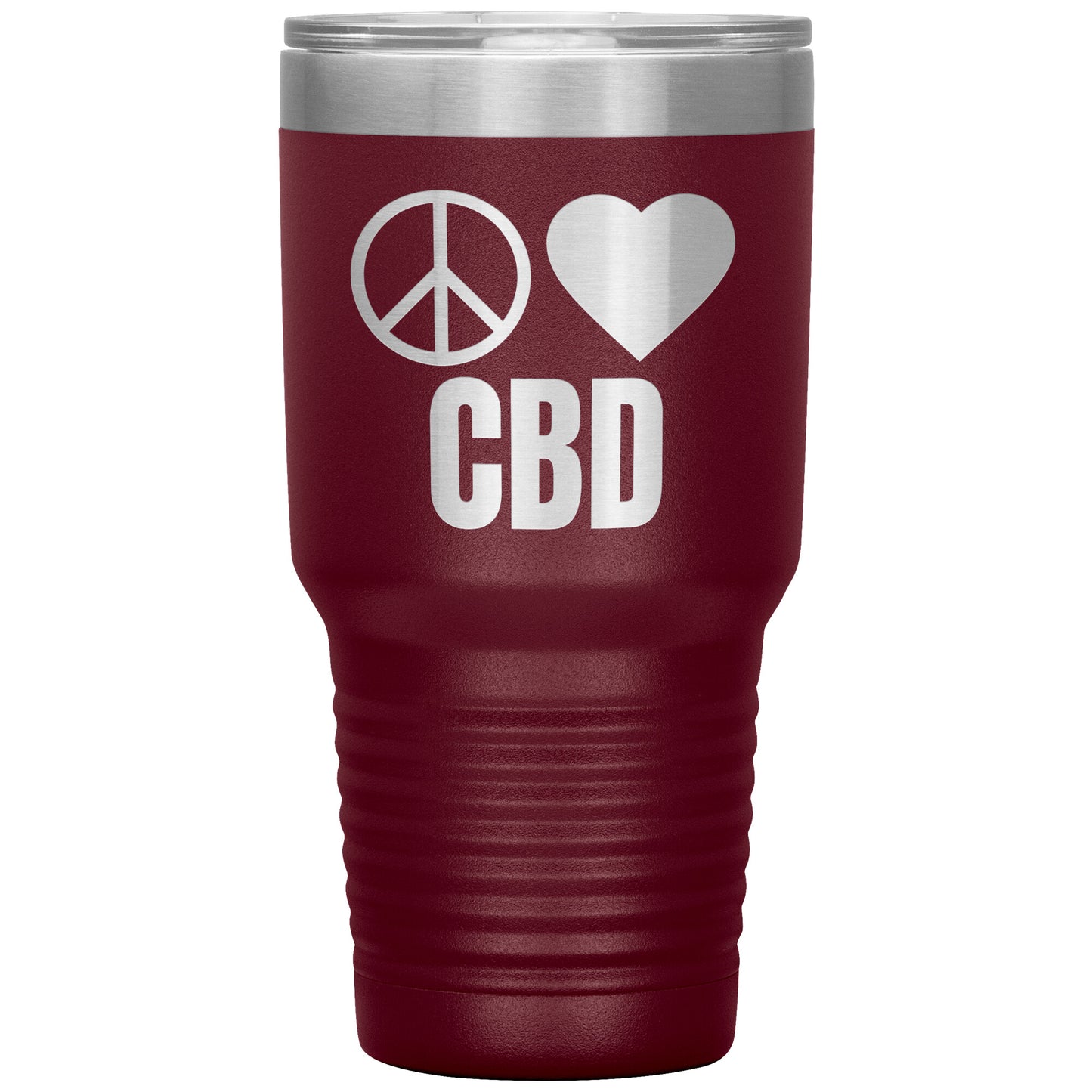 CBD THEMED TRAVEL MUG, PEACE LOVE & CBD