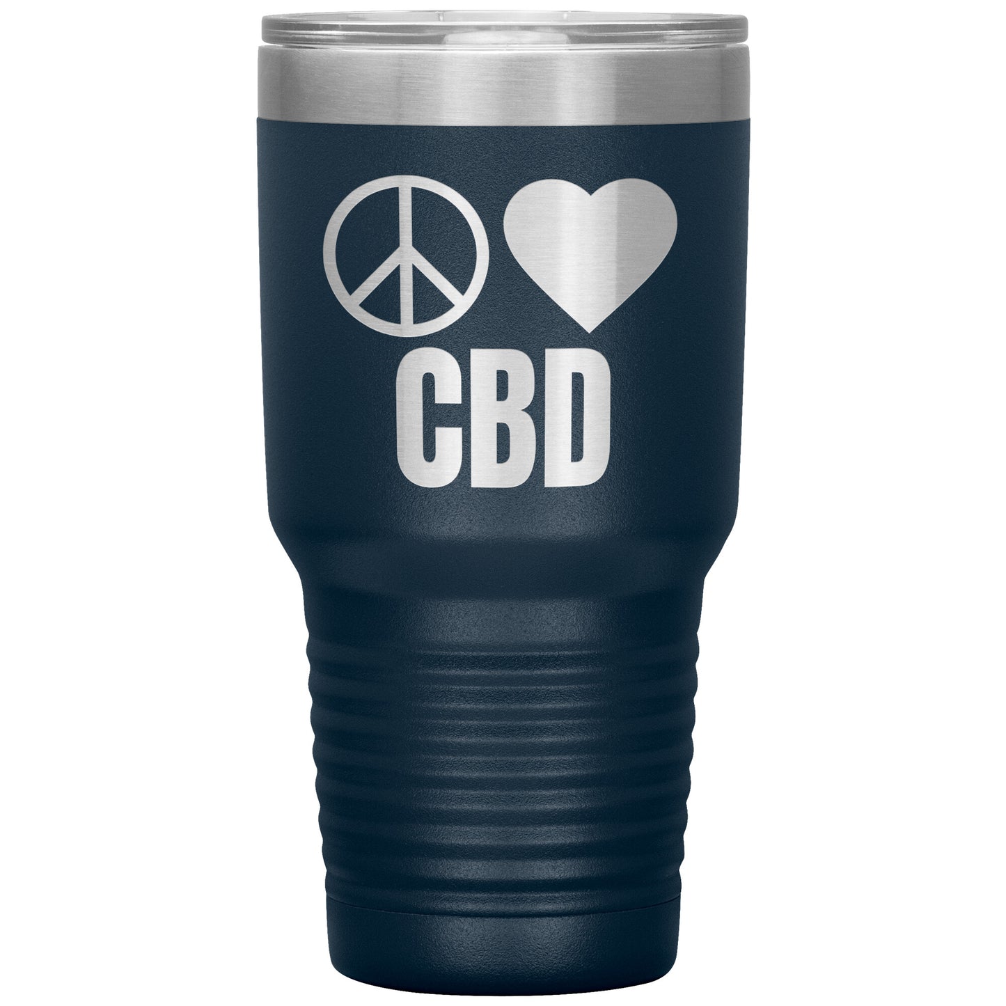 CBD THEMED TRAVEL MUG, PEACE LOVE & CBD