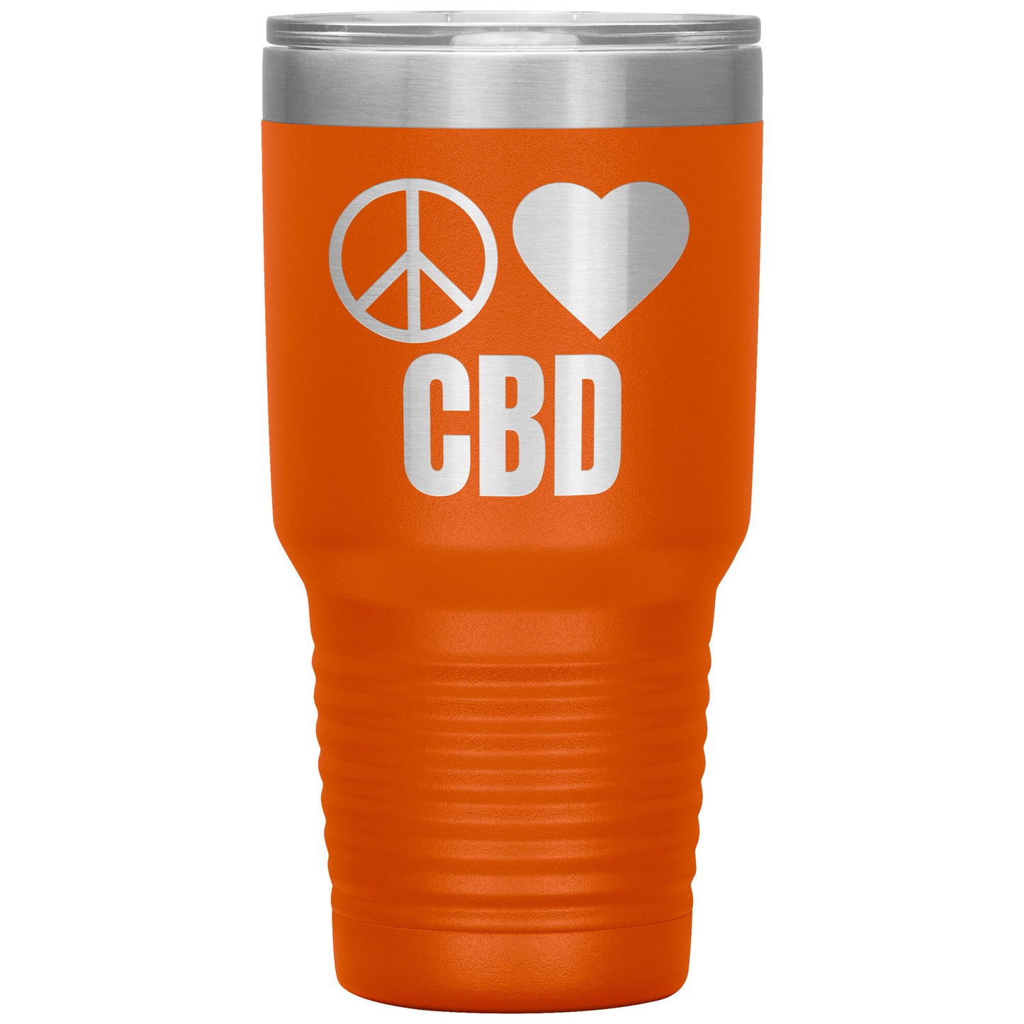 CBD THEMED TRAVEL MUG, PEACE LOVE & CBD