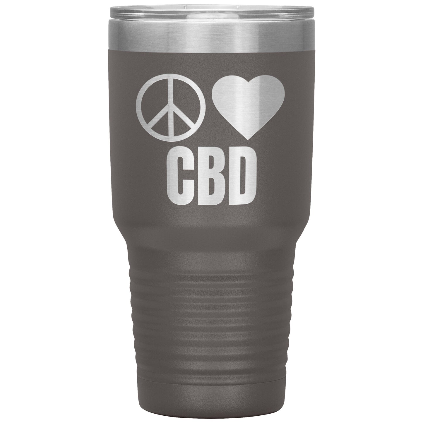 CBD THEMED TRAVEL MUG, PEACE LOVE & CBD