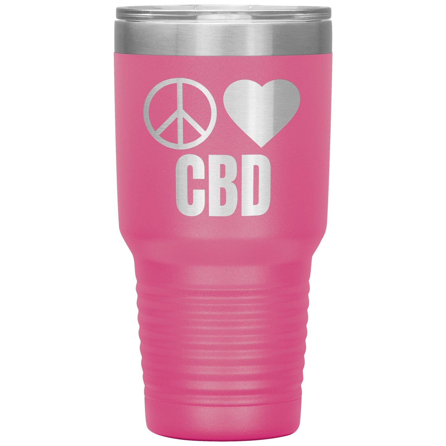 CBD THEMED TRAVEL MUG, PEACE LOVE & CBD
