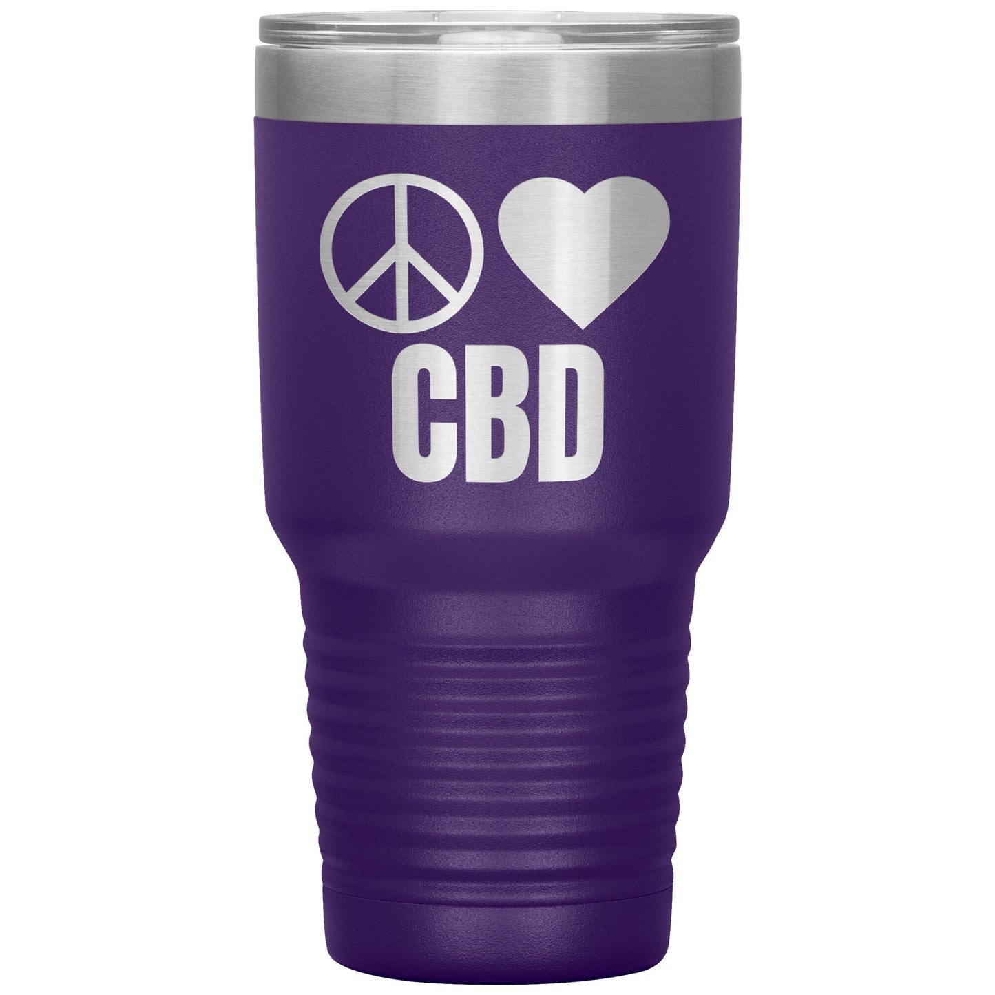CBD THEMED TRAVEL MUG, PEACE LOVE & CBD