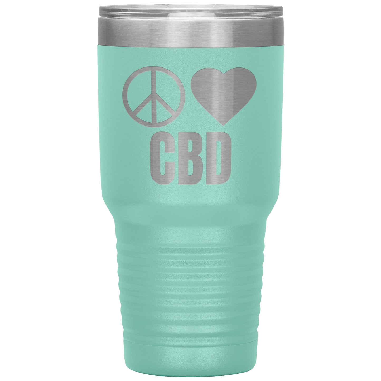 CBD THEMED TRAVEL MUG, PEACE LOVE & CBD