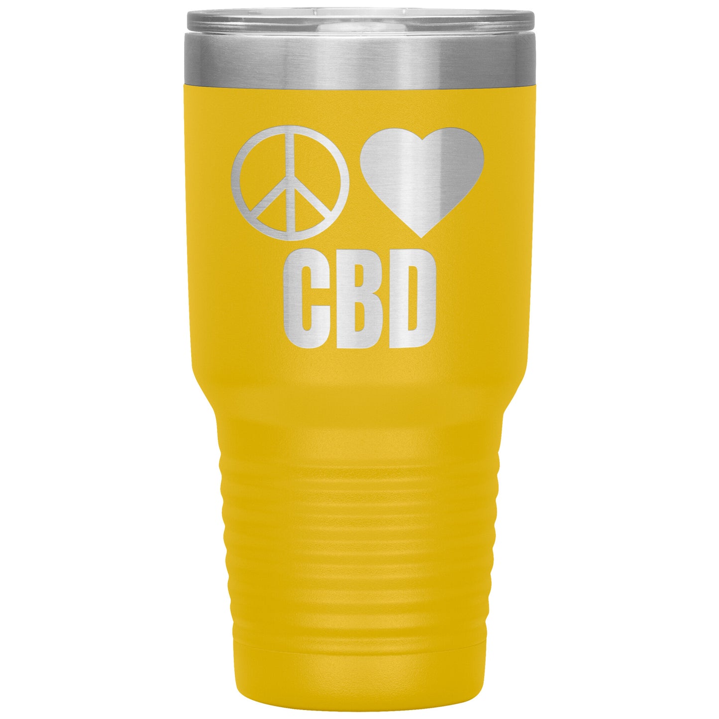 CBD THEMED TRAVEL MUG, PEACE LOVE & CBD