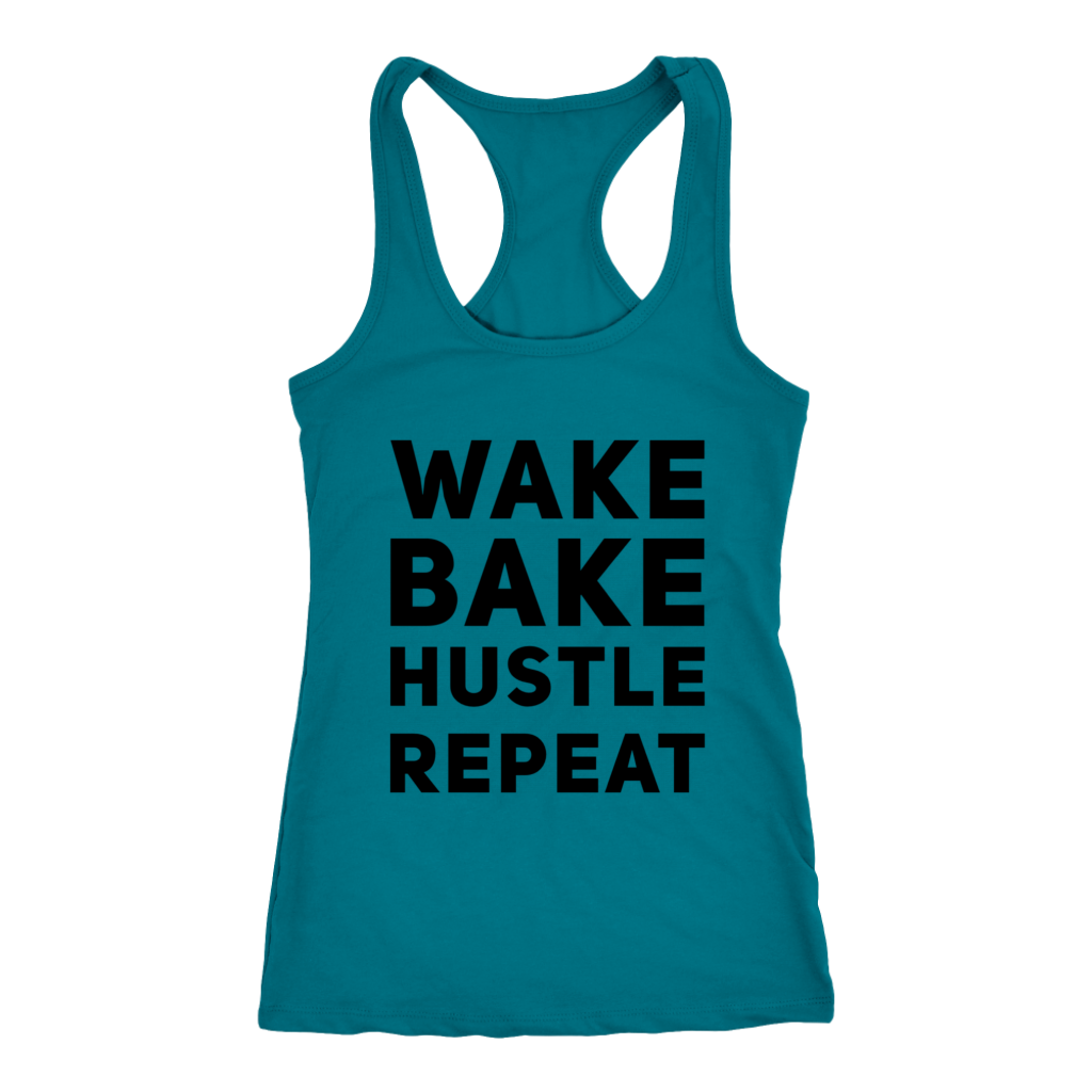 Stoner Girl Tank: Wake, Bake, Hustle Repeat Racerback Tank - Gracious Concepts