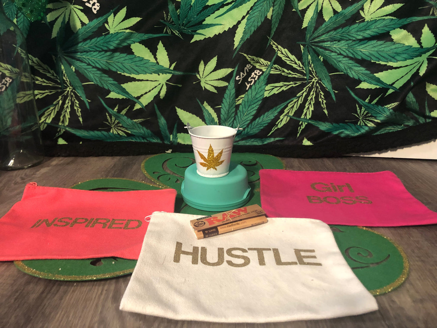FREE Stash Bag SPECIAL Glitter Pot Leaf Mini Bucket Ashtray Perfect for Storing Roaches! Cannabis Ashtray Pot Leaf Ashtray Special Free Stash Bag While Supplies Last - Gracious Concepts