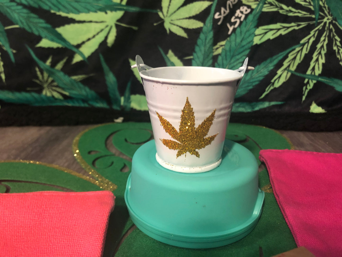 FREE Stash Bag SPECIAL Glitter Pot Leaf Mini Bucket Ashtray Perfect for Storing Roaches! Cannabis Ashtray Pot Leaf Ashtray Special Free Stash Bag While Supplies Last - Gracious Concepts