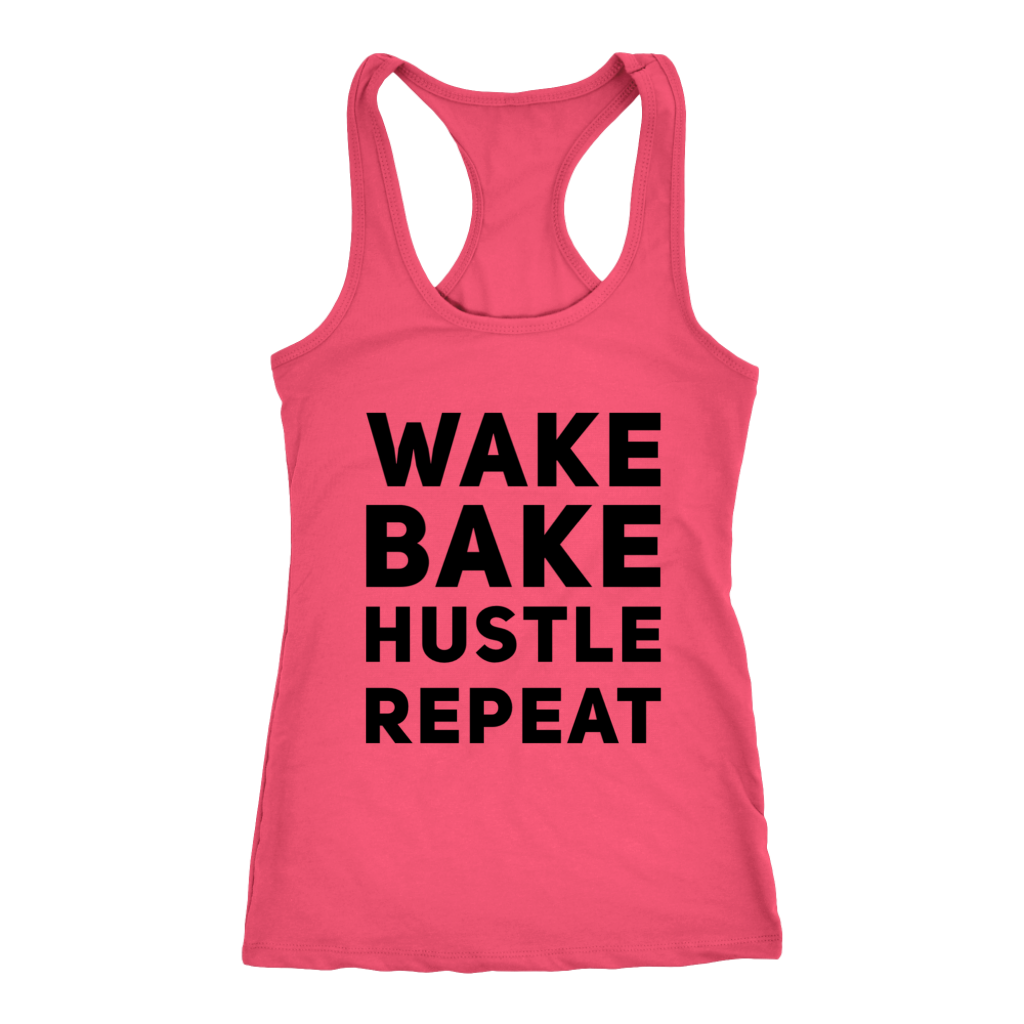 Stoner Girl Tank: Wake, Bake, Hustle Repeat Racerback Tank - Gracious Concepts