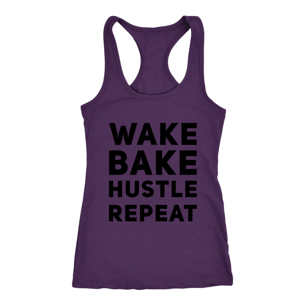 Stoner Girl Tank: Wake, Bake, Hustle Repeat Racerback Tank - Gracious Concepts