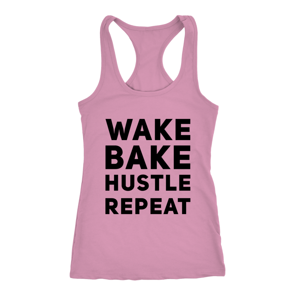 Stoner Girl Tank: Wake, Bake, Hustle Repeat Racerback Tank - Gracious Concepts