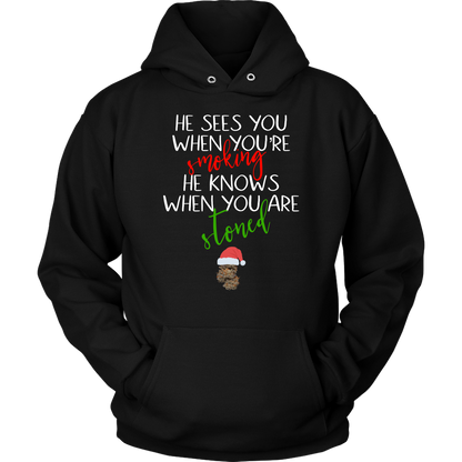 Stoner Christmas Apparel: He Sees You When You’re Smoking Men’s T-shirt - Gracious Concepts