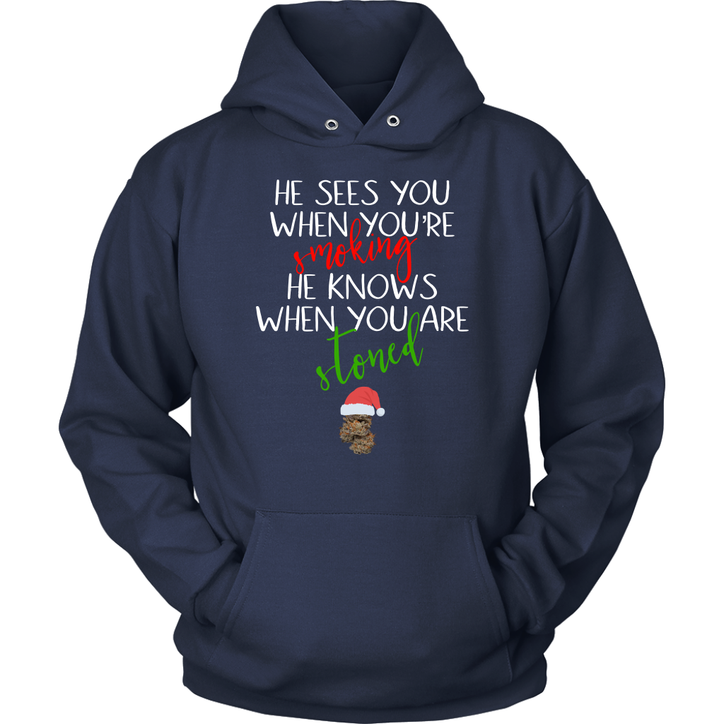 Stoner Christmas Apparel: He Sees You When You’re Smoking Men’s T-shirt - Gracious Concepts