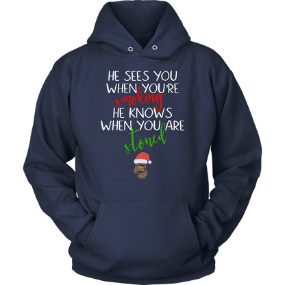 Stoner Christmas Apparel: He Sees You When You’re Smoking Men’s T-shirt - Gracious Concepts