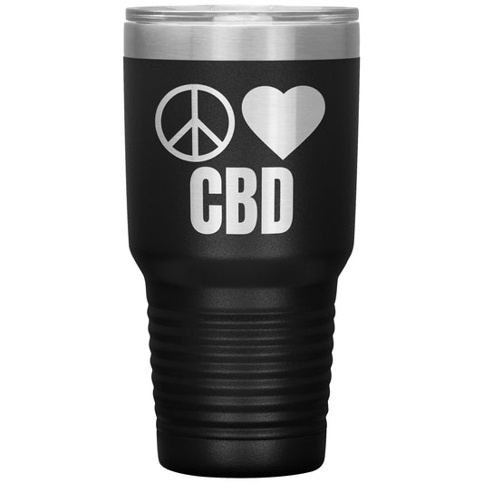 CBD THEMED TRAVEL MUG, PEACE LOVE & CBD