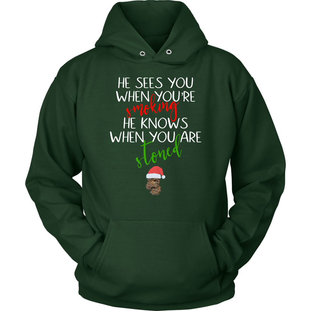 Stoner Christmas Apparel: He Sees You When You’re Smoking Men’s T-shirt - Gracious Concepts
