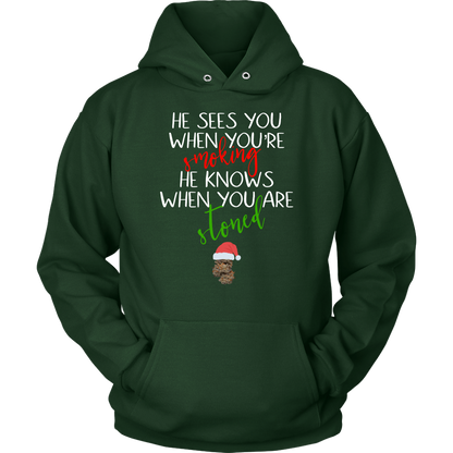 Stoner Christmas Apparel: He Sees You When You’re Smoking Men’s T-shirt - Gracious Concepts