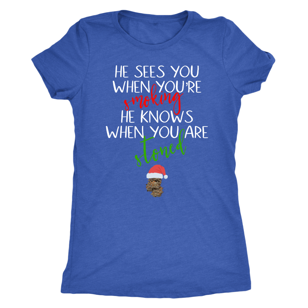 Stoner Christmas Apparel: He Sees You When You’re Smoking Men’s T-shirt - Gracious Concepts