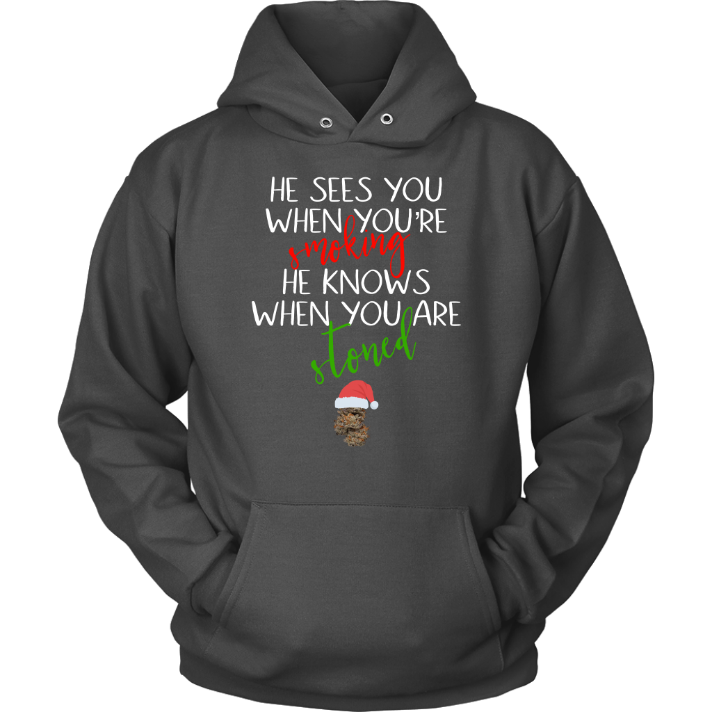 Stoner Christmas Apparel: He Sees You When You’re Smoking Men’s T-shirt - Gracious Concepts
