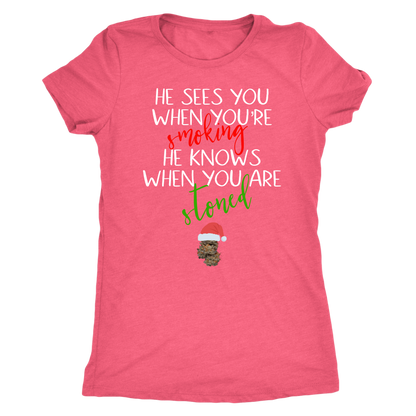 Stoner Christmas Apparel: He Sees You When You’re Smoking Men’s T-shirt - Gracious Concepts