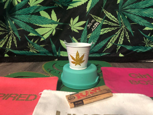 FREE Stash Bag SPECIAL Glitter Pot Leaf Mini Bucket Ashtray Perfect for Storing Roaches! Cannabis Ashtray Pot Leaf Ashtray Special Free Stash Bag While Supplies Last - Gracious Concepts