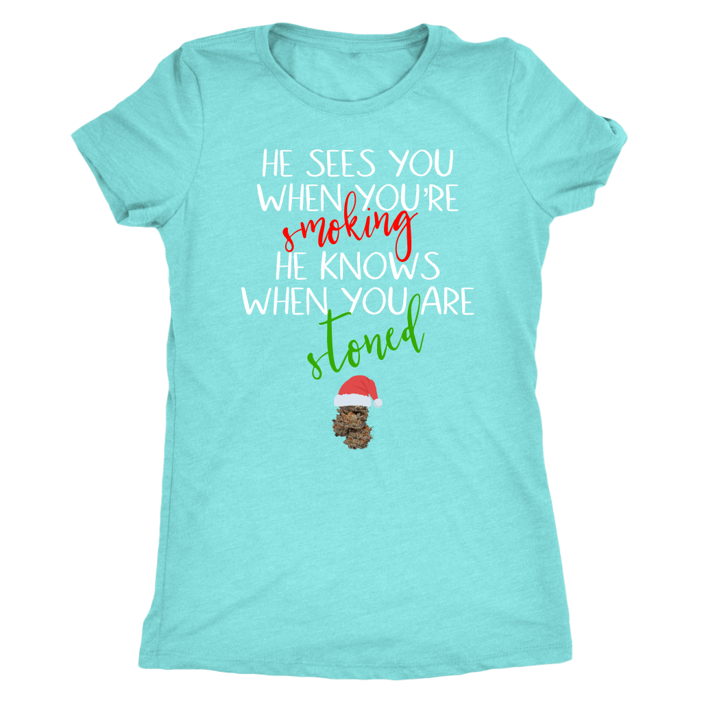 Stoner Christmas Apparel: He Sees You When You’re Smoking Men’s T-shirt - Gracious Concepts