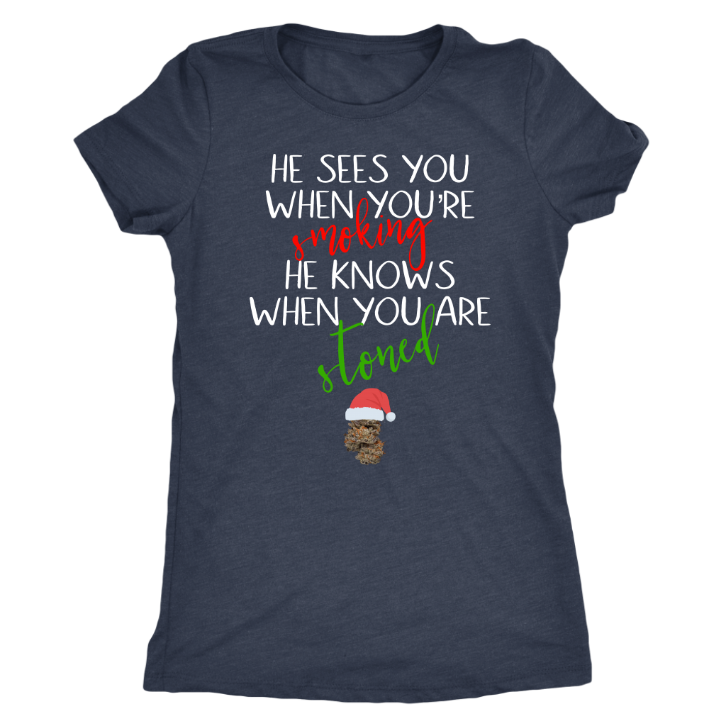 Stoner Christmas Apparel: He Sees You When You’re Smoking Men’s T-shirt - Gracious Concepts