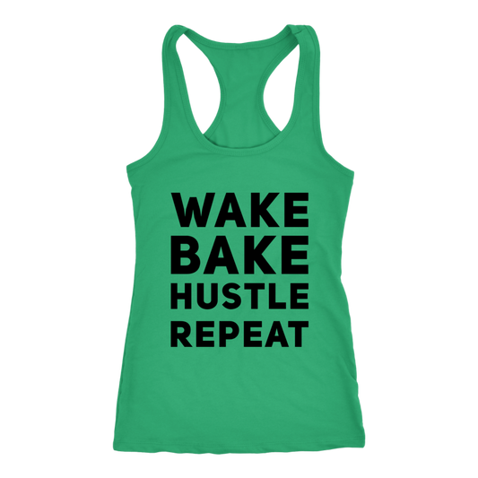 Stoner Girl Tank: Wake, Bake, Hustle Repeat Racerback Tank - Gracious Concepts