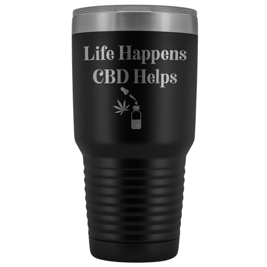 CBD Travel Mug: Life Happens CBD Helps, Cannabis Travel Mug, CBD Mug - Gracious Concepts