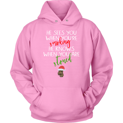 Stoner Christmas Apparel: He Sees You When You’re Smoking Men’s T-shirt - Gracious Concepts